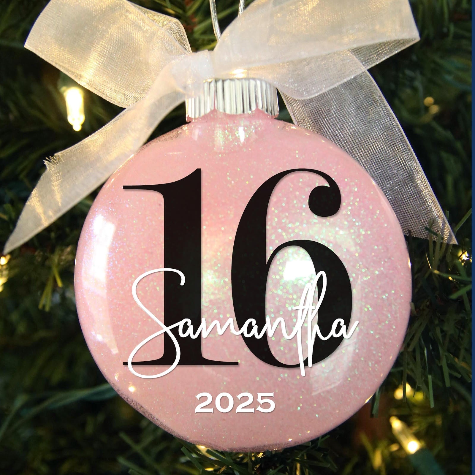 Personalized Sweet Sixteen Birthday Ornament in Light Pink