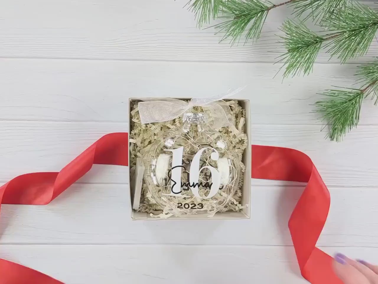 Sweet 16 Birthday Gift - Lighted Christmas Ornament – Personalized Sixteen Year Keepsake - Custom Name Ornament - Elegant Fairy Lights