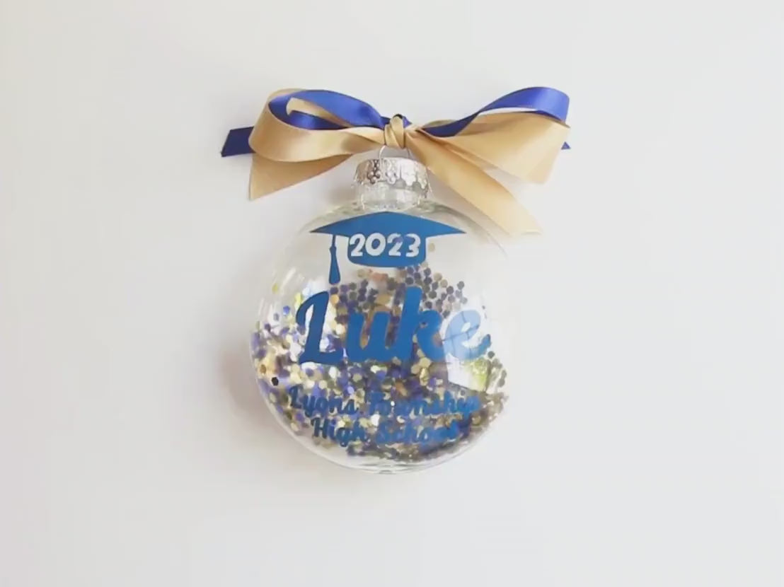 Personalized Graduation Gift - Confetti Christmas Ornament in Custom School Colors - Middle School High School College Masters Grad