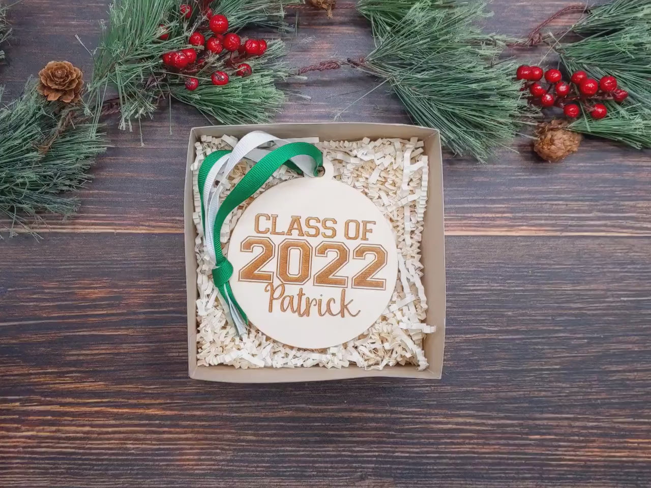 Personalized Graduation Gift - Class of 2023 - Wood Christmas Ornament - Laser Cut Engraved - Custom Ribbon Colors for Grad Gift