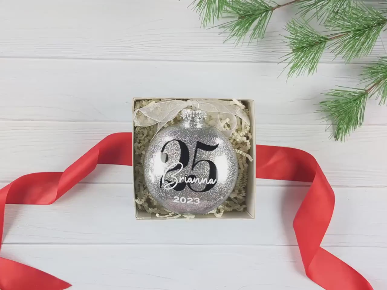 25th Birthday Personalized Christmas Ornament – Cheers to Twenty Five Years - Custom Name Glitter Ornament