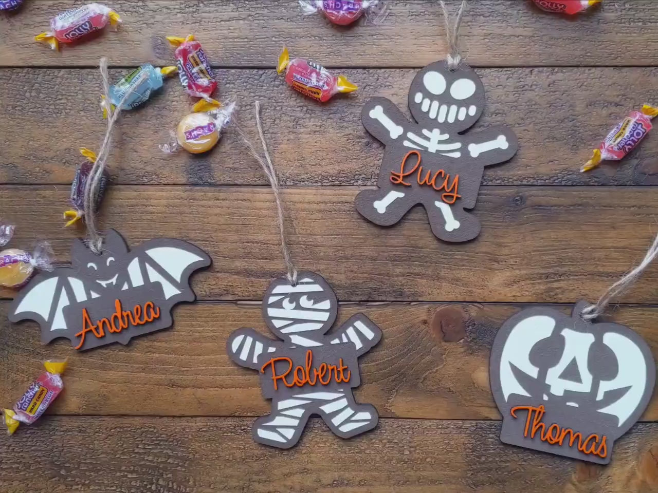 Personalized Name Halloween Ornament - Custom Gift Basket Tags - Wooden Laser Cut - Halloween Treat Bag Name Tags for Kids